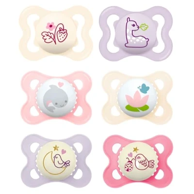 Image of MAM Day and Night Silicone Dummies 0 6 Months GIRL Pack of incl. 3 travel boxes