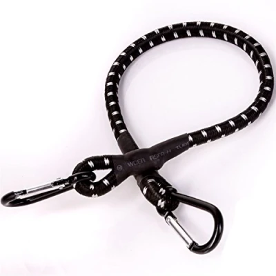 Image of Bungee Cord with Carabiner Clips 24&quot; Long Black Heavy Duty Rope Hooks Stretch Tie