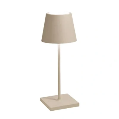 Image of Zafferano, Poldina Pro Mini Lamp, Rechargeable Cordless Table Lamp with Touch Controls, Suitable for Interior and Outdoor, Dimmer, 2200 3000 K, Height 30 cm, Sand Colour