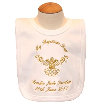 Image of Baby’s Personalised Christening/Baptism/Naming Day Guardian Angel Bib (Gold)