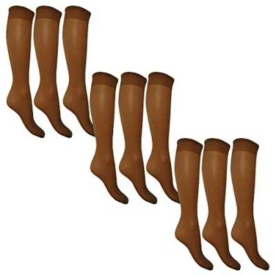 Image of 15 Denier Sheer Knee Highs Mink 9 Pairs (3 Packs)