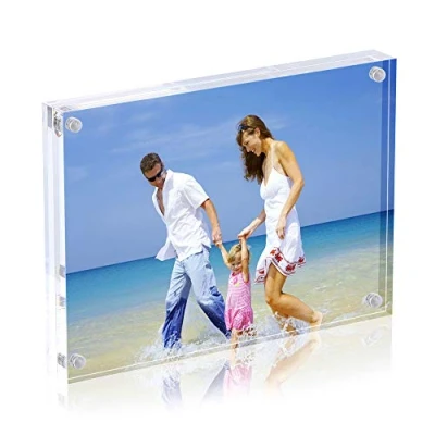 Image of Acrylic Photo Frames 9x13 cm (3.5x5 inch), Clear Double Sided Magnetic Picture Frame, Desktop Frameless Postcard Display