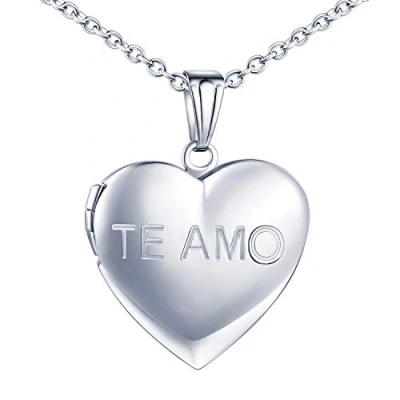 Image of MicLee Heart Locket Pendant Necklace for Women Girls TE AMO Engraved with Box Greeting Card