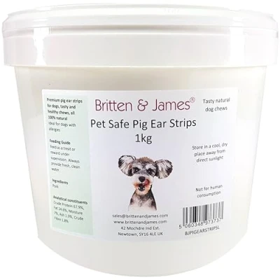 Image of Britten &amp; James Pig Ear Strips for Dogs (500g tub). A 100% Natural Healthy Dog Chew Treat