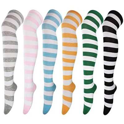 Image of DRESHOW 6 Pairs Long Socks Thigh High Tights Over Knee Casual Stockings for Girls and Women