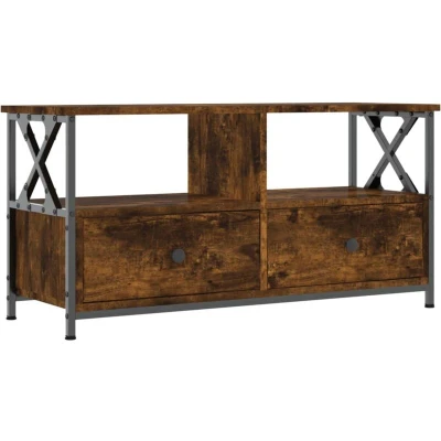 Image of vidaXL TV Cabinet Smoked Oak 90x33x45 cm Engineered Wood&amp;Iron