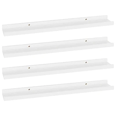 Image of vidaXL Wall Mounted Shelves, Set of 4, White MDF Material, Ideal for Living Room, Bedroom, Office, Modern Design, Easy Installation and Cleaning