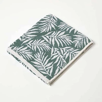 Image of HOMESCAPES Floral Pattern Green Hand Towel 100% Cotton Super Absorbent &amp; Soft 500 GSM Small Guest with Tropical Leaf Design