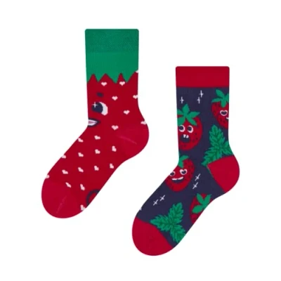 Image of Dedoles Unisex Socks for Women, Men &amp; Kids Cotton Funny Designs Football Bicycle Horses Plants Firefighter Gift Mismatched, Design: Cheerful Strawberries, Colour: Red, Size: 12K 2 UK