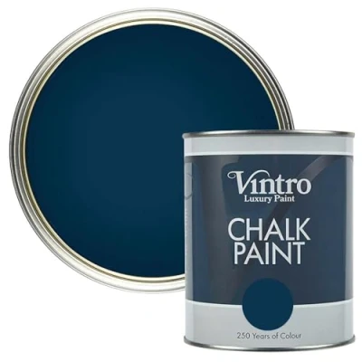 Image of Vintro Paint Chalk Nightfall (blacky/Blue) 1L Furniture Shabby Chic Ultra Matt Finish