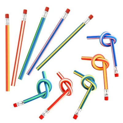 Image of FEPITO 20 Pcs Soft Flexible Bendy Pencils Eraser Magic Bend Toys School Stationary Equipment for Kids Party Bag Fillers Favor Supplies Funny Gift Idea, Multicolored
