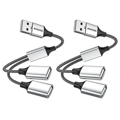 Image of USB Splitter Cable MOGOOD y Adapter Dual 2.0 Power Cord Extension for Charging/Data Transfer Double Port Extender Hub Extra Multiport Data Split Laptop/Mac/Car