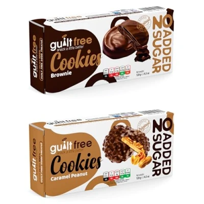 Image of GuiltFree No Added Sugar &amp; Free Cookies Biscuits (Pack of 2) Perfect for Diabetic Gift Hamper Basket Occassions (Brownie Caramel Peanut)