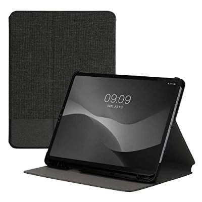 Image of kwmobile Case Compatible with Apple iPad Air 11&quot; (6. Gen 2024) / 4/5 Pro (2020/2021/2022) PU Leather and Canvas Cover Stand Feature Anthracite/Black