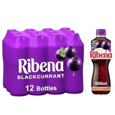 Image of Ribena Blackcurrant Juice Drink 500ml Multipack of 12 Real Fruit Rich In Vitamin C No Artificial Colours or flavous Fruity Refreshment Ready To 100% Recycled Plastic Bottle