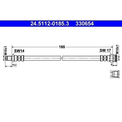 Image of 46809898, 60806216, 60808815 Brake Hose ATE 24.5112 0185.3 185mm M10x1mm FIAT: Panda I Hatchback, Stilo Hatchback