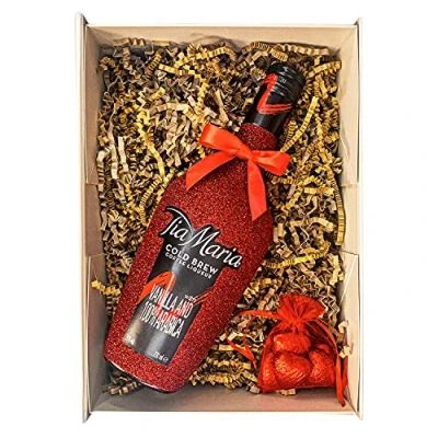 Image of Tia Maria Coffee Liqueur 70cl Sparkling Red Bottle Gift Set Hamper in Box for Ruby Anniversary, Christmas, and Lover (Sparkling Bottle)