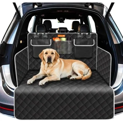 Image of Alfheim Car Boot Liner Protector for Dog, Tear proof and Waterproof, Nonslip Washable Dog Back Seat Cover with Side Universal Car, Estate, Trucks, SUV(Black)