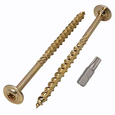 Image of (Pack of 10 pcs) Galvanized Steel 6.0 x 120 mm Yellow Wood Screws, Torx Head, Wafer Timber Partially Threaded (10, mm)