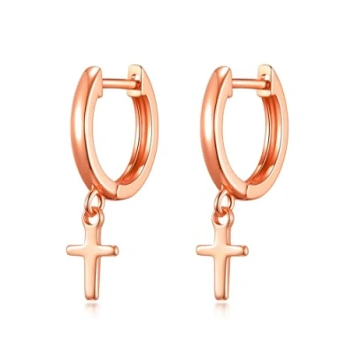 Image of Philip Jones Rose Gold Plated Cross Charm Hoop Earrings