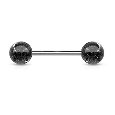 Image of The Goldmine 1 Single Barbell Black Colour 6mm Acrylic Glitter Balls 316L Surgical Stainless Steel 14GA(1.6mm) 5/8&quot;(16mm) Bar
