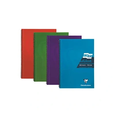 Image of Clairefontaine Europa Ref 5814Z Wirebound Notebooks, Hardwearing Bright and Glossy Covers, 180 Lined Sheets, A5 size Micro Perforated Pages, Pack of 4 Assorted Colours