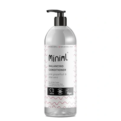 Image of Miniml Natural Hair Conditioner Eco Friendly 1L Bottle Pink Grapefruit and Aloe Vera Men Womens Sensitive Scalp Skin Cruelty Free Vegan Formula For Greasy, Curly, Dry