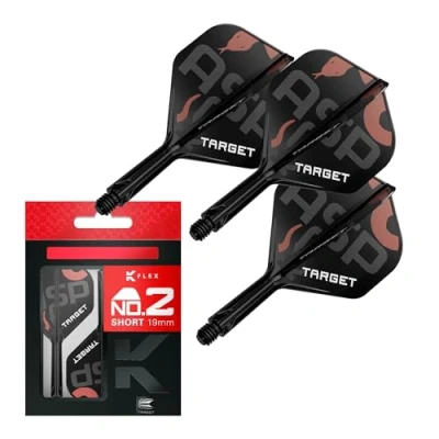 Image of TARGET Darts Nathan Aspinall K Flex Flights and Shaft System, No.2 (Short, 19mm) Pack of 3 Kflex All In One Flights, Player Edition Accessories Dart Stem