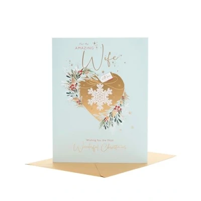 Image of UK Greetings Christmas Card for Wife Festive Gold Design