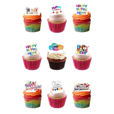 Image of Top That 24 Stand Up Bright Colourful Happy Retirement Edible Wafer Paper Cake Toppers Decorations