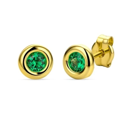Image of OROVI 9ct Yellow Gold Stud Earrings for Women with Emerald Gems: Hypoallergenic Earrings, Solid in Bezel Setting Post and Butterfly Closure Shipped an Elegant Present Box
