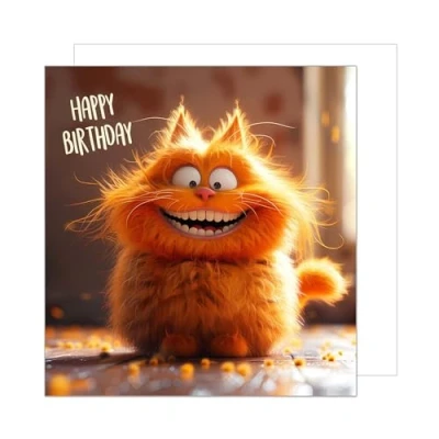 Image of Edition Seidel Premium Square Birthday Card with Envelope. Greeting Saying Happy For Him or Her Female Male Friend Girl Boy Son Kids Teens Cat (GQ235 SW024)