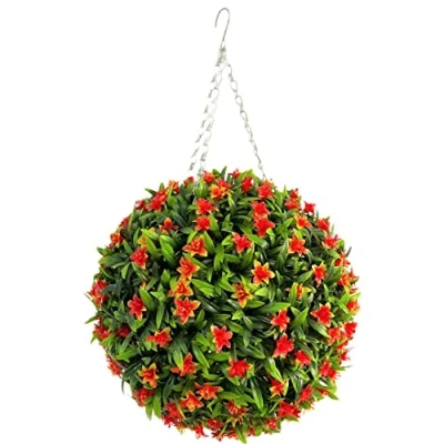 Image of Best Artificial 38cm Lily Topiary Hanging Flower Ball **UV Fade Protected** (Orange)