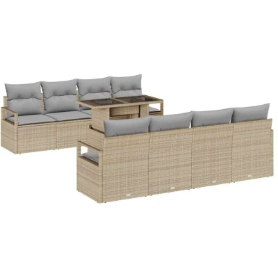 Image of vidaXL 9 Piece Garden Sofa Set with Cushions Beige Poly Rattan