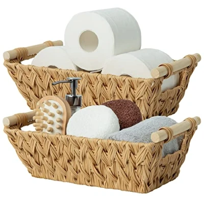 Image of GRANNY SAYS Wicker Storage Baskets, Pack of 2 Baskets for Storage, Handwoven Basket Organising, Small with Handles, Waterproof Boxes, Nature