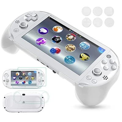 Image of Gorliskl Hand Grip Handle Joypad Protective Case with L2 R2 Trigger Button Shell Controller for Sony Playstation PS Vita 2000 PSV Slim.（White）