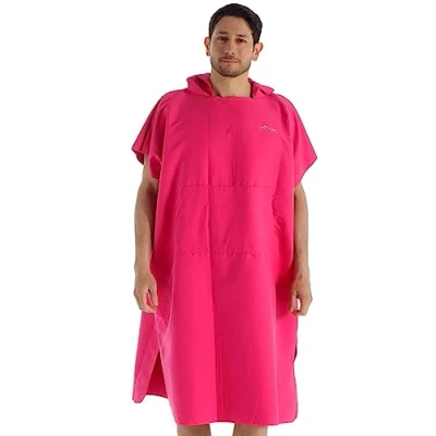 Image of Adore Changing Robe Quick Drying Microfibre Poncho Towel With Pocket &amp; Hood For Beach Swimming Surfing, Pink, S/M