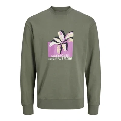 Image of JACK &amp; JONES Men&#039;s Jortampa Branding Sweat Crew Neck Sweatshirt, Laurel Wreath, M