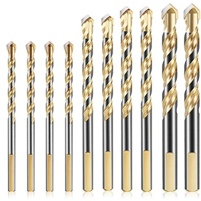 Image of KAHEIGN 10Pcs Masonry Drill Bits, 6/8 /10 /12mm Tungsten Carbide Bit Set for Porcelain Ceramic Tile Concrete Brick Wall Glass Mirrors Plastic Wood