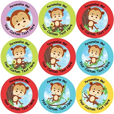 Image of 144 Personalised Funky Monkey 30mm Glossy Reward Stickers for School Teachers, Parents