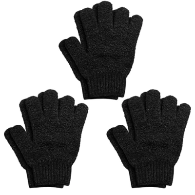 Image of 6Pcs Exfoliating Gloves Bamboo Shower Bath and Body Exfoliator Mitts Scrubs Away Ingrown Hair Dead Skin for Shower, Spa Massage Cell Remover Loofah Black
