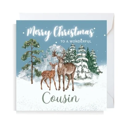 Image of Second Ave Cousin Christmas Reindeer Square Xmas Holiday Festive Greetings Card