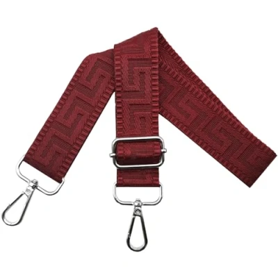 Image of Shoulder Strap for Bag Straps Changing, Adjustable Width 3.8 cm with Silver Carabiner Carry Handbags Women, Pure Wine Red, K18