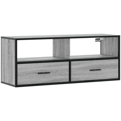 Image of vidaXL Grey Sonoma TV Cabinet Stand Media Unit Engineered Wood and Metal 100 x 31 39.5 cm Ample Storage Wall Mounted