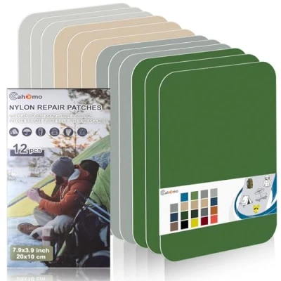 Image of Nylon Repair Patches 20x10 cm 12 pcs Tape Fabric Patch Self Adhesive Outdoor Camping Gear Kit for Tent, Umbrella, Down Jackets, Sleeping Bag, Knapsack (Color Set C)