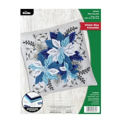 Image of Bucilla, Winter Blue Poinsettia, Perfect for DIY Arts and Crafts Felt Applique Pillow Kit