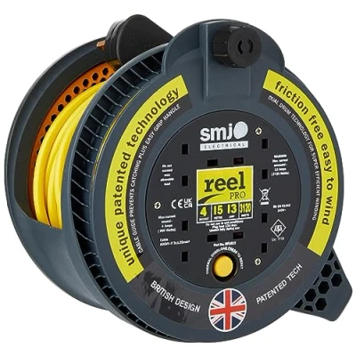 Image of SMJ Electrical RP1513 13A 4G 15 Metre Reel Pro Cable with Thermal Cut Out, Black/Yellow
