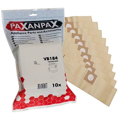 Image of Paxanpax VB184, Compatible Paper Bags for Vax Commercial VCC 08, 10, 11 Series (Pack of 10), Brown