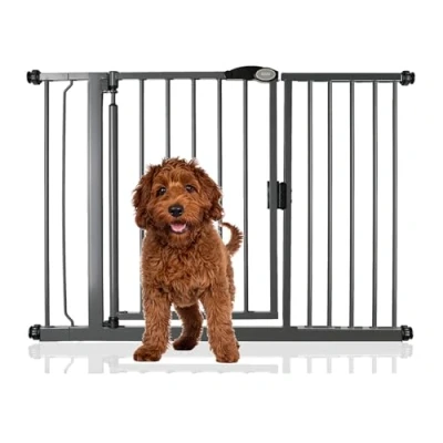 Image of Bettacare Auto Close Pet Gate, 118.2cm 125.2cm, Slate Grey, Pressure Fit Stair Gate for Dog &amp; Puppy, Safety Barrier Doors Hallways and Spaces, Easy Installation