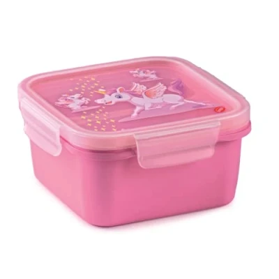 Image of Snips 000795 Children&#039;s, Bento Locks Snipslock Lunch Box Square Unicorn Lid with 4 Safety Clasps 0.80 L 15 x 7.5 cm Made in Italy 0% BPA and Phthalate Free, Plastic, Rose